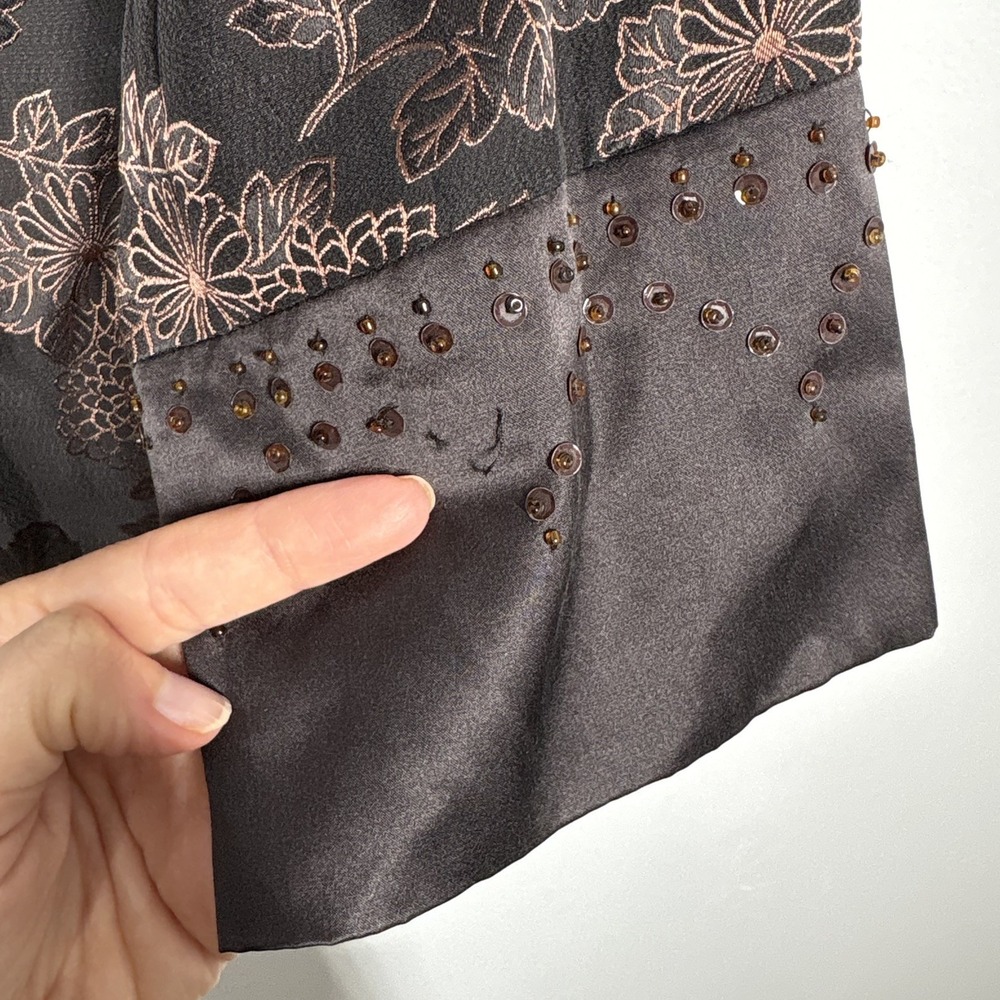 VTG Monsoon Womens Embellished Oriental Top Size 10 Brown Y2K Floral Silk Blend - Picture 10 of 13